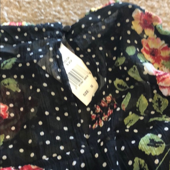 Black Polka Dot Floral Long Sleeve Blouse (M) - Picture 8 of 8